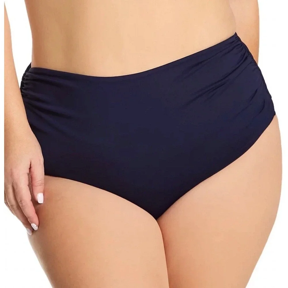 NWT Anne Cole Swim Bottom Womens Navy Convertible Ruched 18W $64